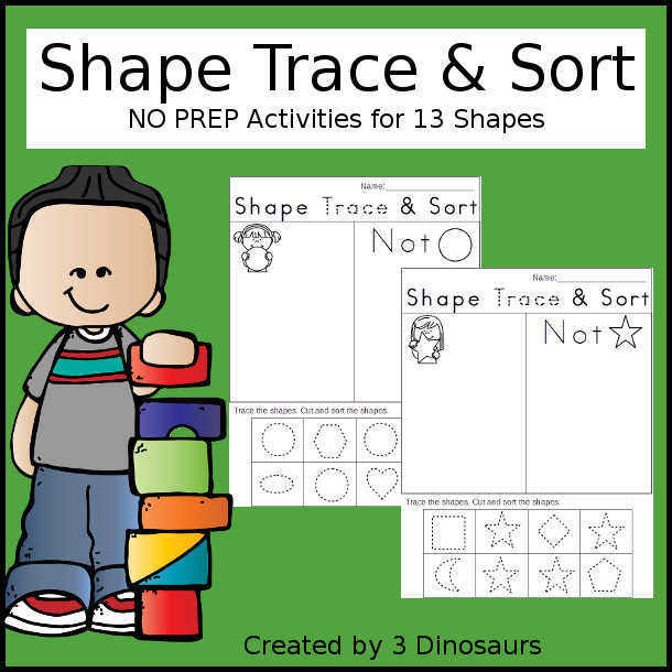 Shape Trace & Sort: work on tracing and sorting their shapes in this easy no prep printable $ - 3Dinosaurs.com