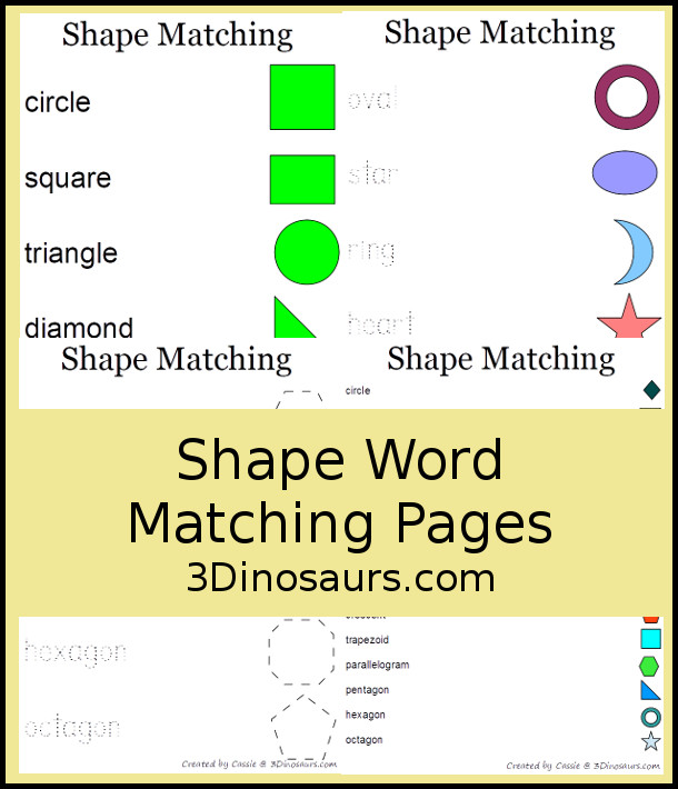 Shape Word Matching Pages  - 3Dinosaurs.com