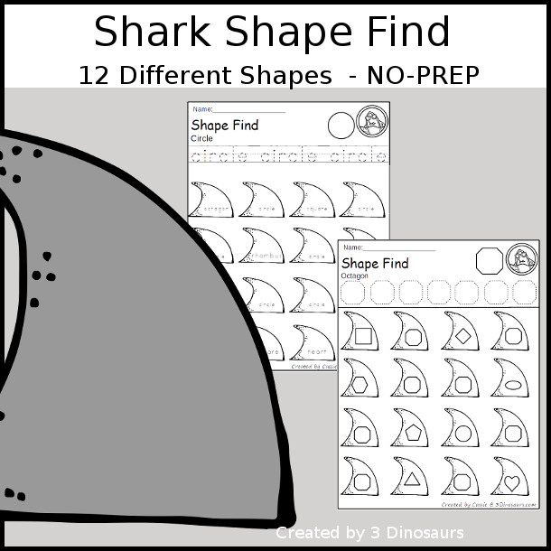 Shark Themed Shape Find: shape and shape word with tracing $ - 3Dinosaurs.com