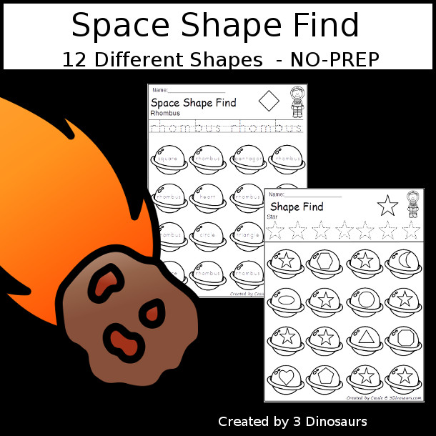 Space Shape Find - easy to use no-prep printable $ - 3Dinosaurs.com