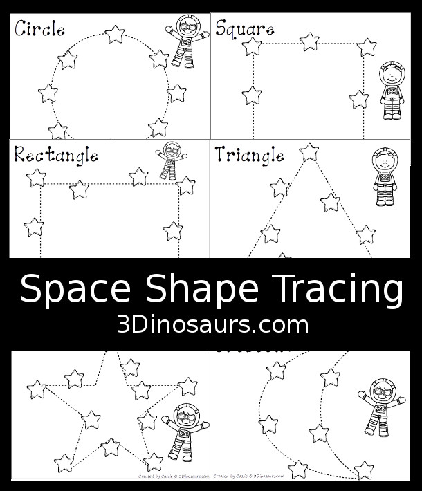 Free Space Shape Tracing Worksheets - 9 shapes for kids to work on with a fun constellation theme - 3Dinosaurs.com