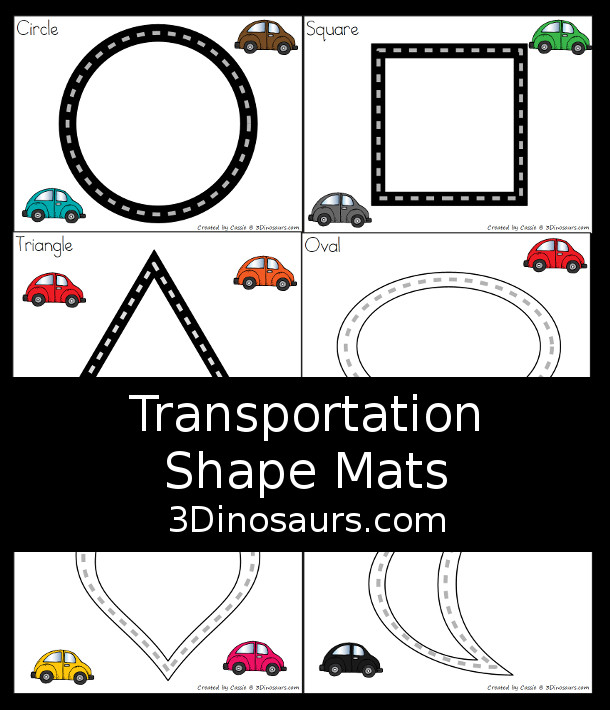 Free Car Shape Tracing Mats - 9 tracing mats for kids to use to work on shapes transportation with road themed shapes - 3Dinosaurs.com