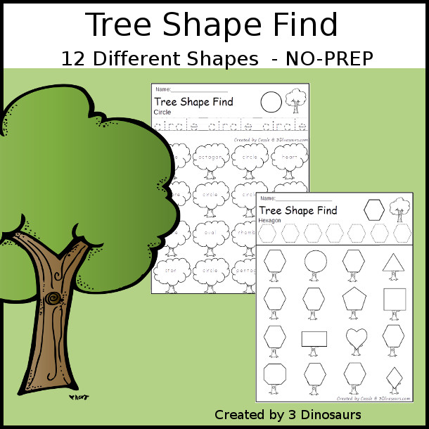 Tree Themed Shape Find: shape and shape word with tracing $ - 3Dinosaurs.com