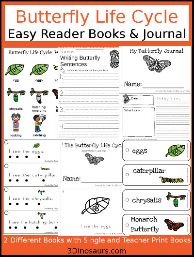 Butterfly Life Cycle Easy Reader Books & Journal - 83 pages with journal and several easy reader books for kids to use $ - 3Dinosaurs.com