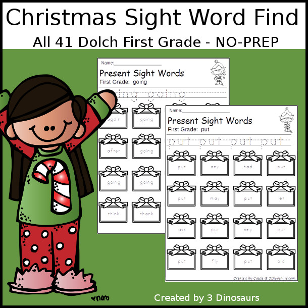 Christmas Sight Word Find: First Grade - 3Dinosaurs.com