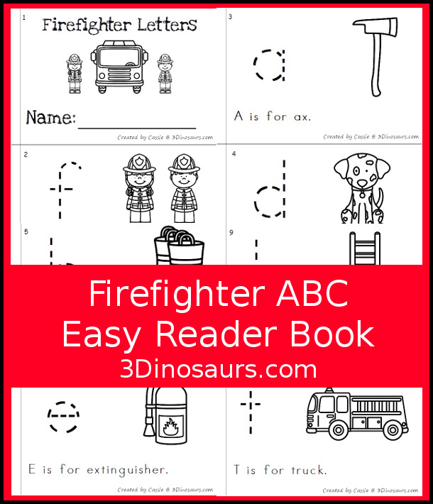 Free Firefighter ABC Easy Reader Book - with tracing lowercase letters and  7 firefighter themes in the book for kids to use in kindergarten and prek  - 3Dinosaurs.com