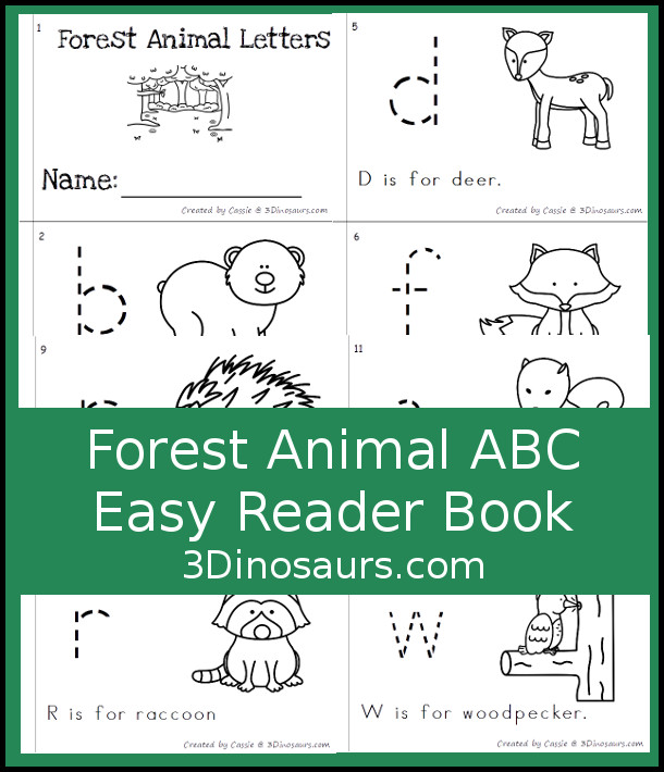 Free Forest Animal ABC Easy Reader Book - with tracing lowercase letters and  11 forest animals in the book for kids to use in kindergarten and prek  - 3Dinosaurs.com