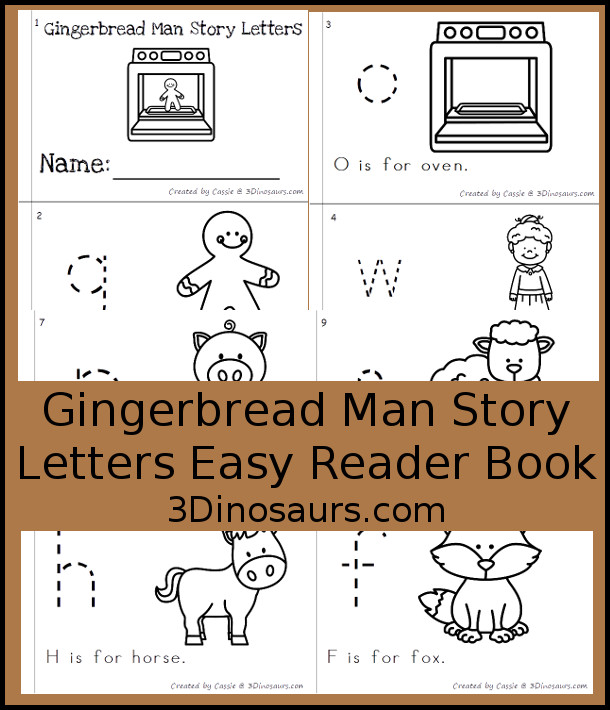 Free Gingerbread Man Story ABC Easy Reader Book - 10 page book with abc themes for parts for the gingerbread man story - 3Dinosaurs.com