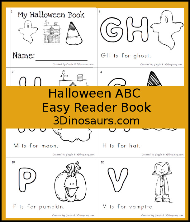 Free Fun Halloween ABC Easy Reader Book - 10 page book with abc themes for Halloween words - 3Dinosaurs.com
