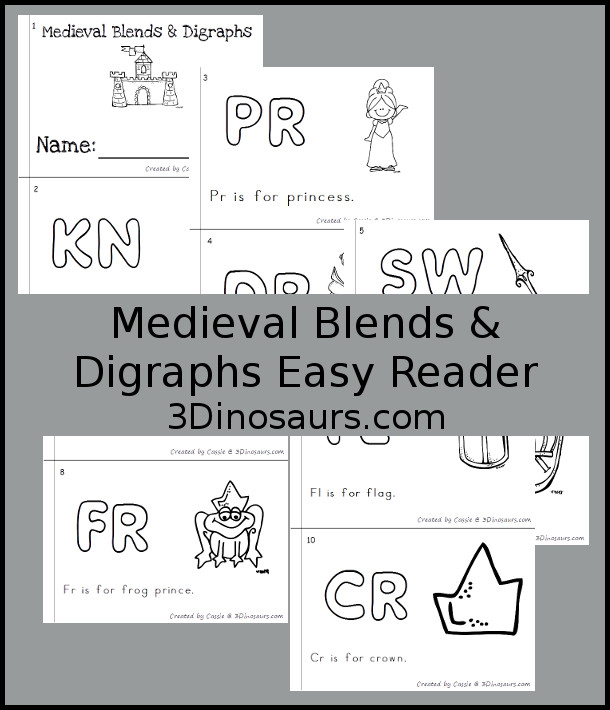 Free Medieval Blends & Digraphs Easy Reader Book - 10 page books with blends and digraphs that match the theme - 3Dinosaurs.com