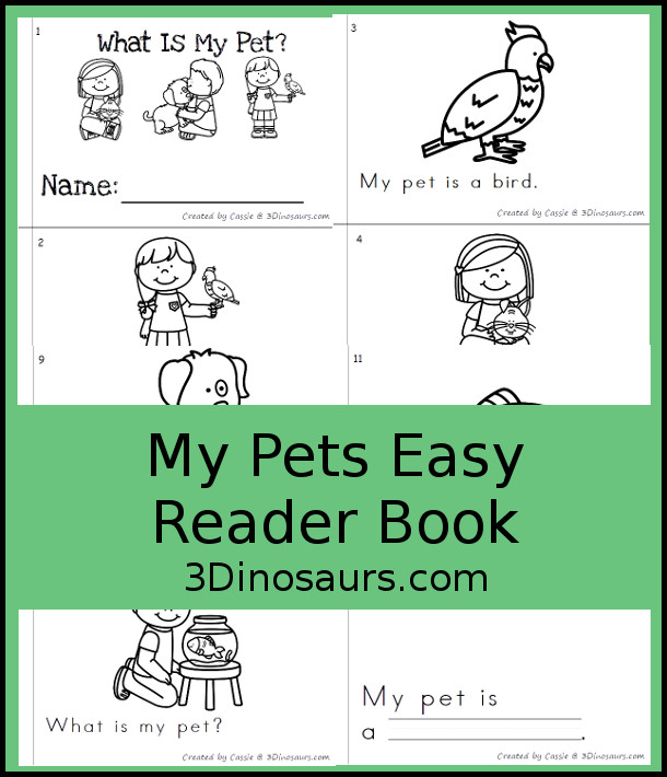 Free What Is My Pet Easy Reader Book - a fun 12 page book for kids to read and learn about pets - 3Dinosaurs.com