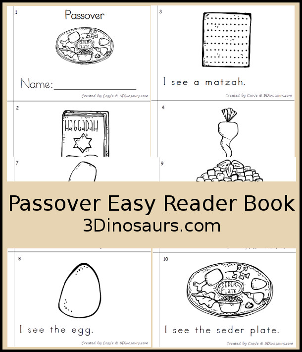 Free Passover Easy Reader Book Printable with passover seder words for kids and great way to learn different parts of passover - 3Dinosaurs.com