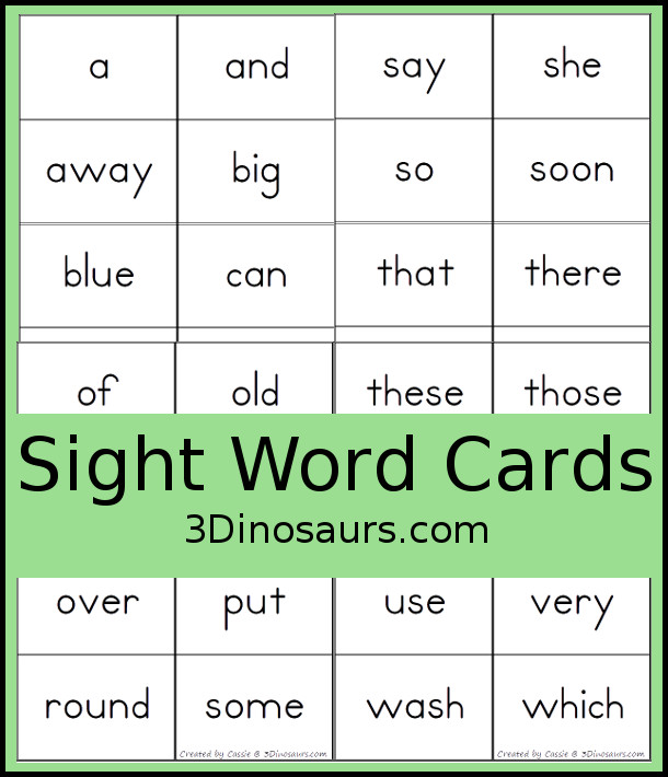Free Sight Words Dolch Cards with all 220 dolch sight words with 95 nouns. You have preprimer, primer, first grade, second grade, third grade and nouns