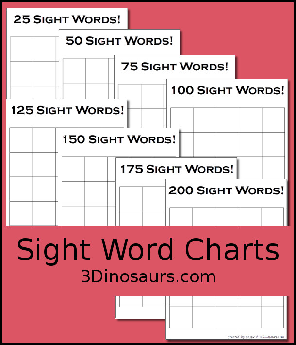 Sight Word Charts - 3Dinosaurs.com