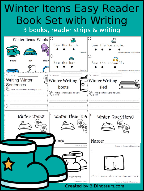 Winter Items Easy Reader Set - 3 books with reading strips, writing and word charts to use with the easy reader books $ - 3Dinosaurs.com