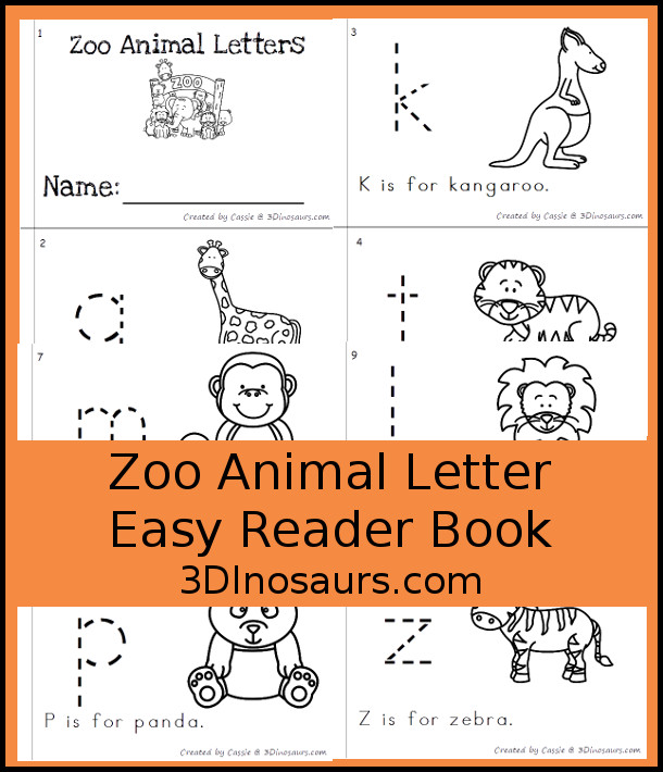 Free Fun Zoo Animal ABC Easy Reader Book - 10 page book with abc themes for a zoo animal theme - 3Dinosaurs.com