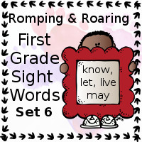 Free Romping & Roaring First Grade Sight Words Packs Set 6: Know, Let, Live, May - 3Dinosaurs.com