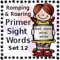 Free Romping & Roaring Primer Sight Words Packs Set 12: well, went, what, white - 3Dinosaurs.com