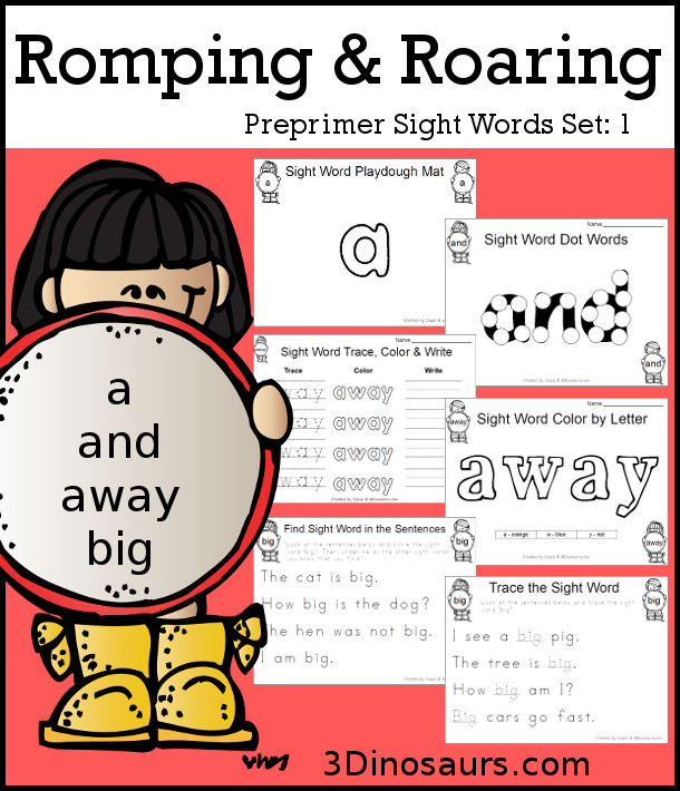 Romping & Roaring Preprimer Sight Words: a, and, away, big - 3Dinosaurs.com