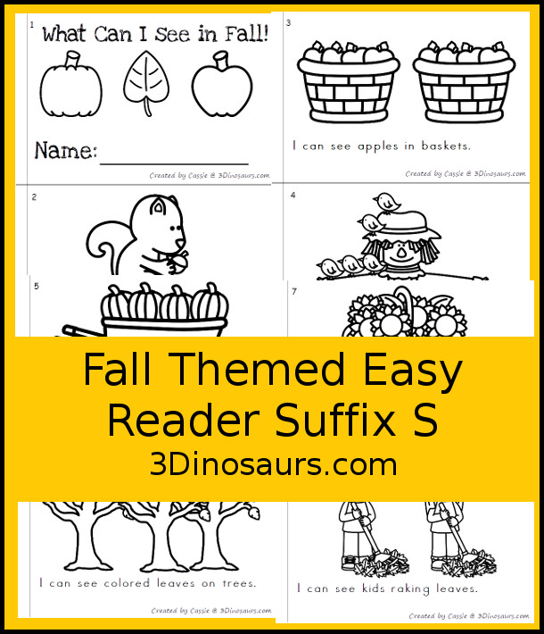 Free I Can See in Fall Suffix S Easy Reader Book - a 8 page books with fall themes that focus on the suffix s for kids in kindergaten and first grade - 3Dinosaurs.com