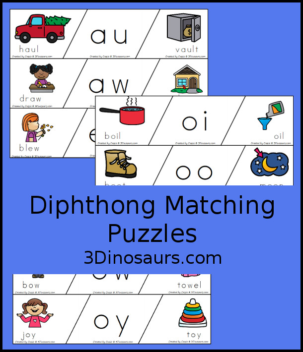 Free Diphthongs Matching Puzzles - 3Dinosaurs.com