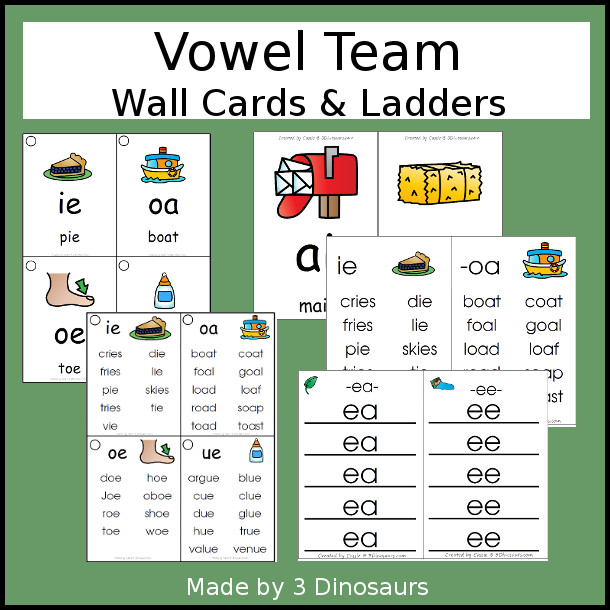 Easy To Use Vowel Team Wall Cards - two different card sizes and types  with vowel team ladders for building words $ - 3Dinosaurs.com