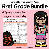 First Grade No-Prep Weekly Pack Bundle: Spring