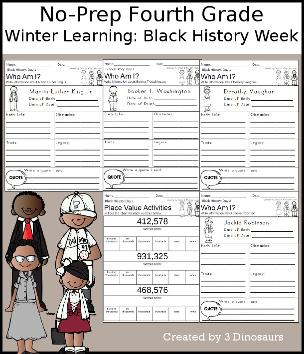 No-Prep Black History Weekly Packs for Fourth Grade with 5 days of activities to do to learn with a winter Black History Theme  - 3Dinosaurs.com