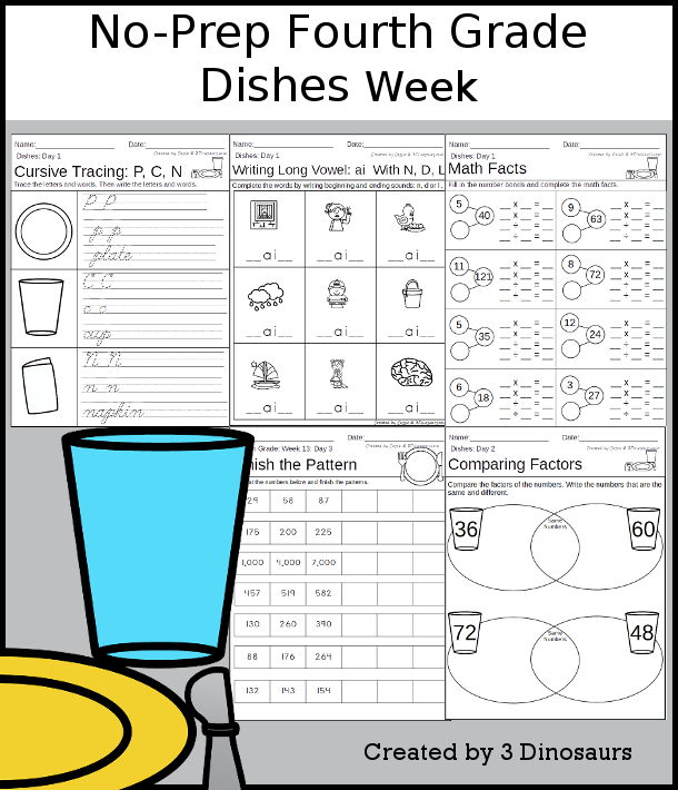 No-Prep Dishes Weekly Packs for Fourth Grade with 5 days of activities to do to learn with a winter Dishes-  - 3Dinosaurs.com