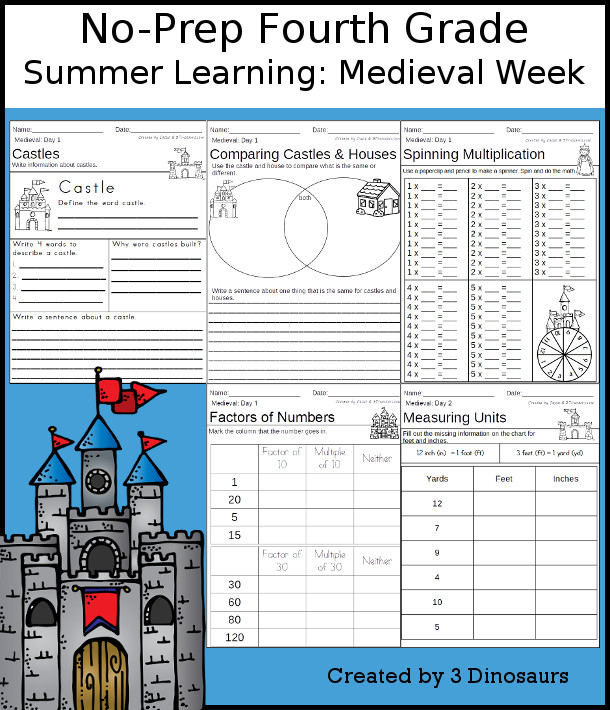 No-Prep Medieval Weekly Packs for Fourth Grade with 5 days of activities to do to learn with a summer Medieval-  - 3Dinosaurs.com