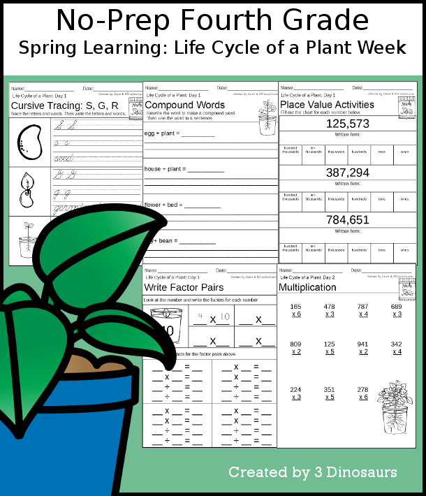 No-Prep Life Cycle of a Plant Themed Weekly Packs for Fourth Grade with 5 days of activities to do to learn with a spring Life Cycle of a Plant-  - 3Dinosaurs.com