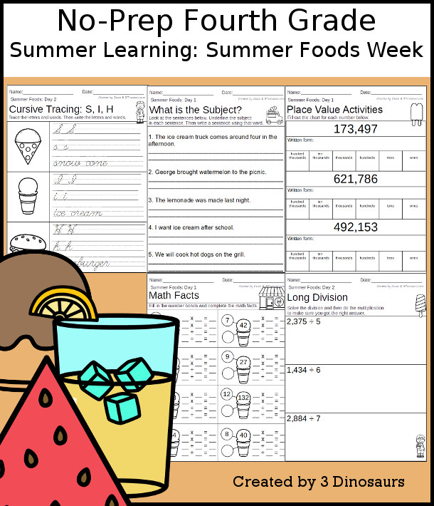 No-Prep Summer Foods Weekly Packs for Fourth Grade with 5 days of activities to do to learn with a spring Summer Foods-  - 3Dinosaurs.com