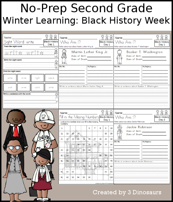 No-Prep Black History Weekly Pack for Second Grade with 5 days of activities to do to learn with a winter Black History theme - 3Dinosaurs.com