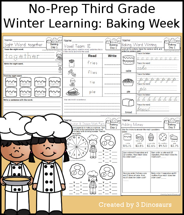 No-Prep Baking Weekly Packs for Third Grade with 5 days of activities to do to learn with a spring Baking.  - 3Dinosaurs.com