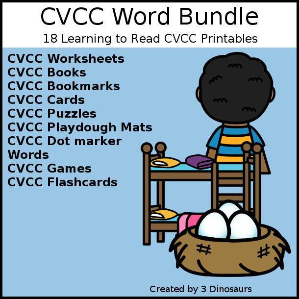 CVCC Word Printable Bundle - has all the CVCC printables in my store in one bundle.- 3Dinosaurs.com