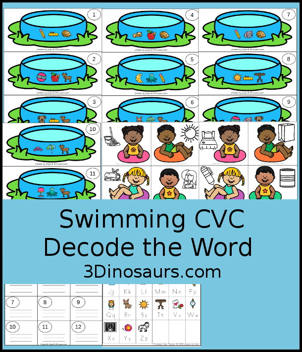 Free Swimming CVC Decode the Word Printable - 3Dinosaurs.com