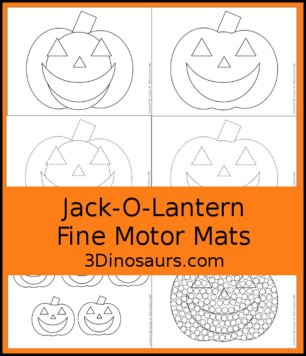 Free Jack-O-Lantern Fine Motor Mats - 3Dinosaurs.com