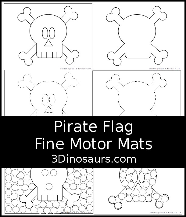 Free Pirate Flag Fine Motor Mat Printables - with pirate flag templates, pirate flag tracing, and pirate flag dot marker printables - 3Dinosaurs.com