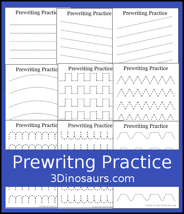No-Prep Free Prewriting Practice Printables – 3 Dinosaurs