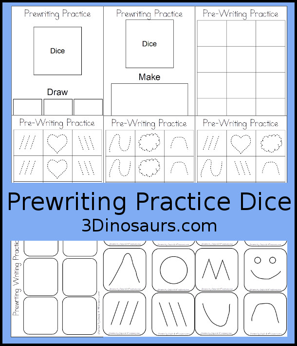 Free Fine Prewriting Practice Printable Dice - two fun prewriting dice centers that kids can use to change up their prewriting with tracing prewriting center, drawing prewriting centers, prewriting practice folding dice, and prewriting practice cube dice inserts. - 3Dinosaurs.com