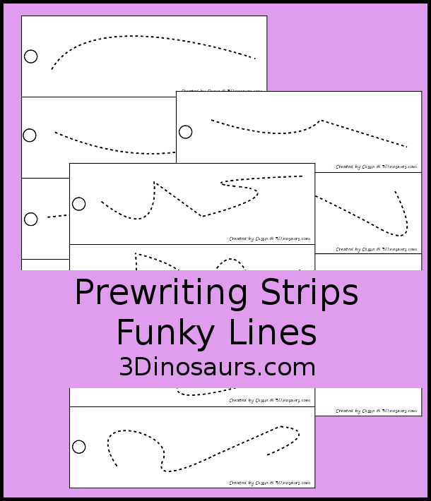 Free Prewriting Printable: Funky Prewriting Tracing Strips - with 12 funs trips that kids can use to work on prewriting - 3Dinosaurs.com