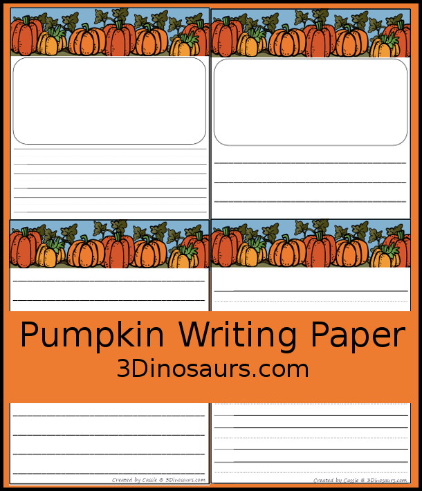 Free Pumpkin Writing Paper - two types of pumpkin writing lines to use with kids. These are great for kids on kindergarten, first grade and second grade - 3Dinosaurs.com