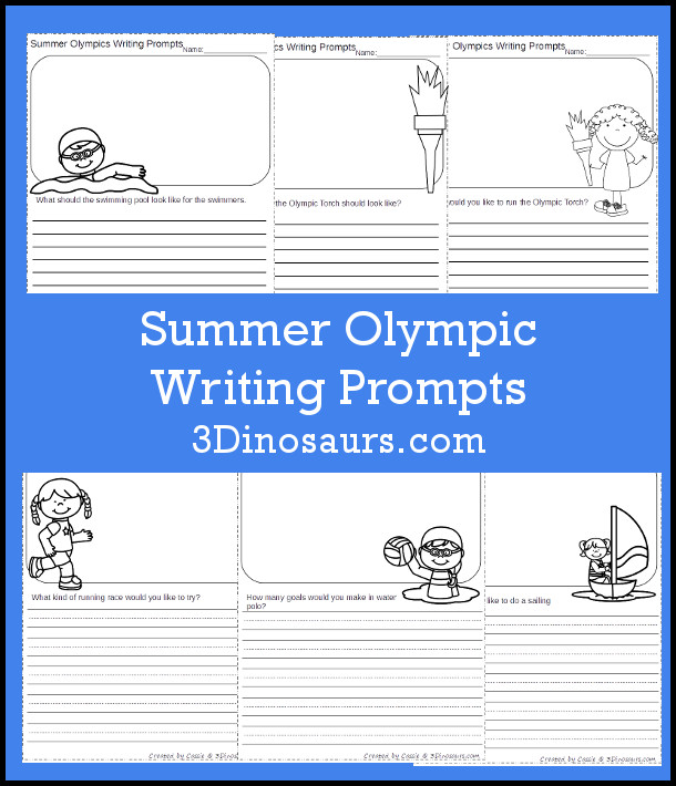 Free Summer Olympics Writing Prompts - 10 pages of printables - two types of lines - 3Dinosaurs.com