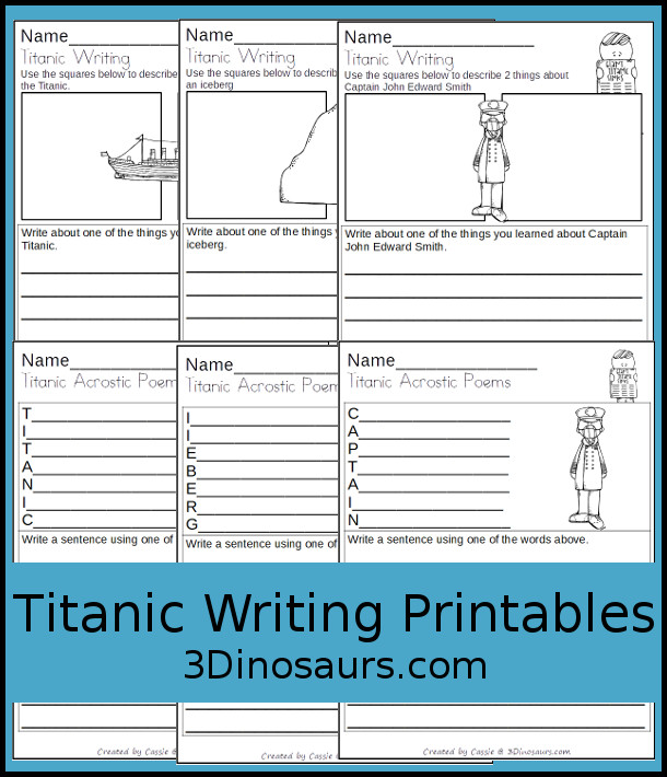 Titanic Writing & Acrostic Poems with  - with three themed writing activities for the Titanic, iceberg and the captain - 3Dinosaurs.com