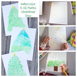 Watercolor & Oil Pastels Christmas Trees Painting