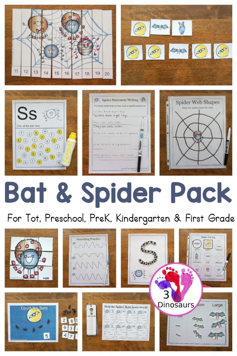 Free Bat & Spider Pack For Tot, Preschool, Kindergarten & First Grade