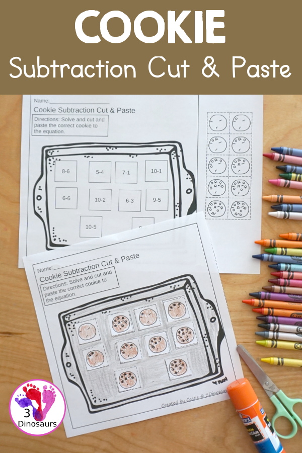 Free Cookie Subtraction Cut & Paste Worksheet