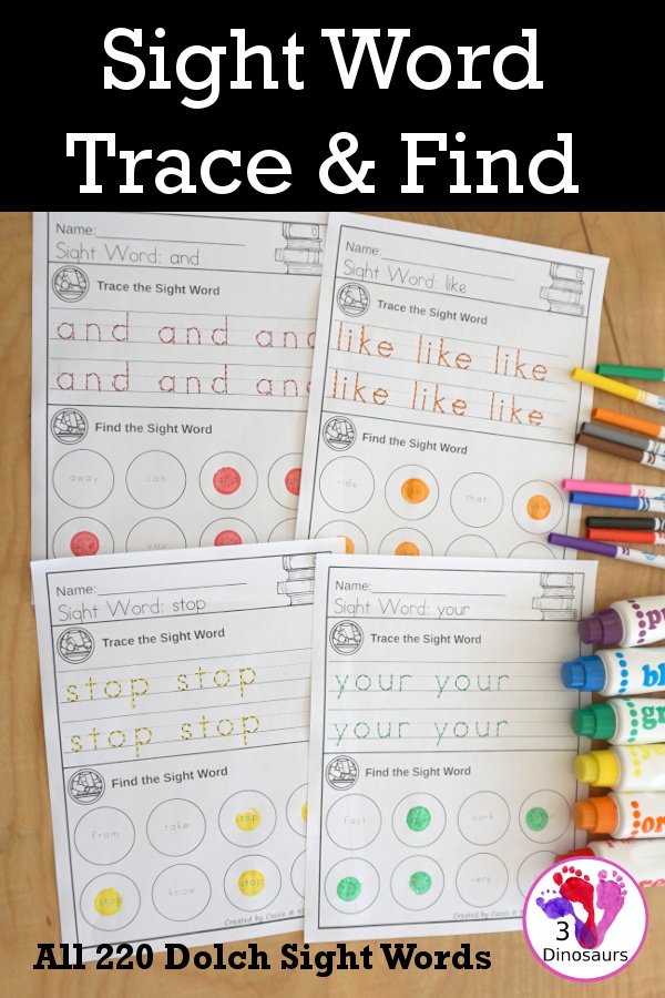 Sight Word Find & Trace Simple Printable - All 220 Dolch Sight Words