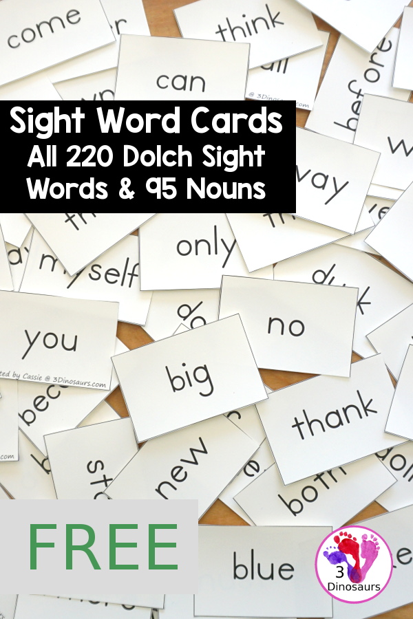 Free Sight Word Cards for all 220 Dolch Sight Words