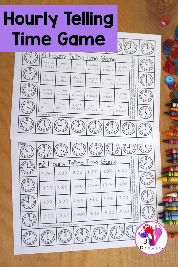 Hourly Telling Time Game Printables